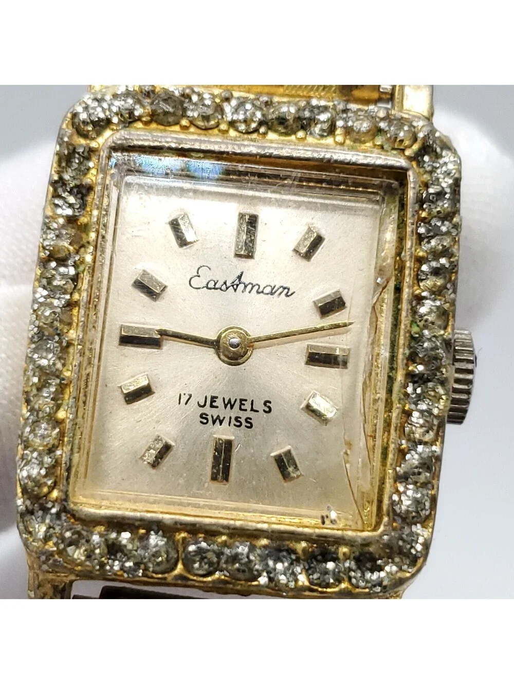 Vintage Eastman Swiss 17 Jewel Mechanical Womens Watch Running 20mm Stretch Band